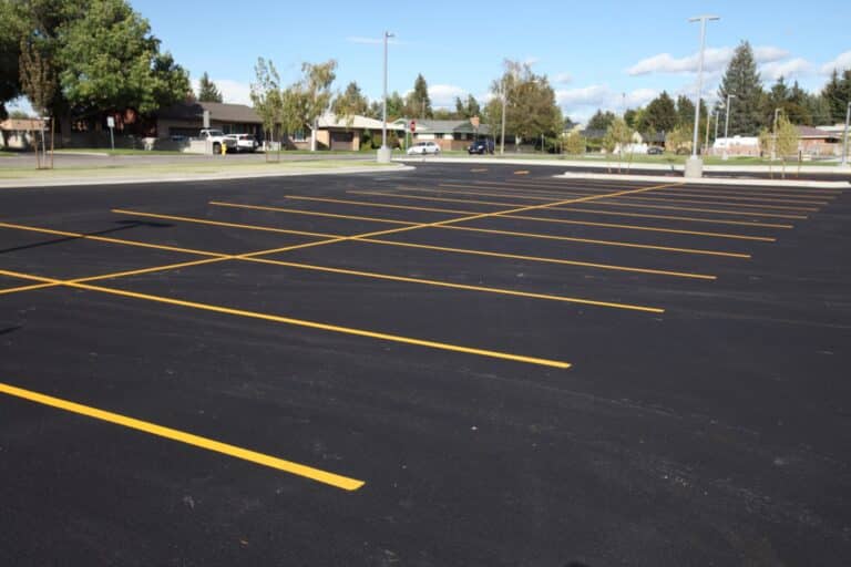 This is a photo of an asphalt parking lot.